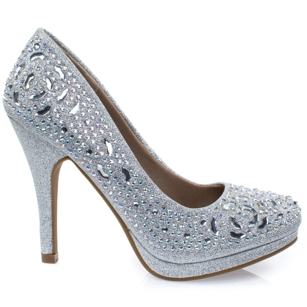 Cassie70 by Delicacy, Sparkling High Heel Dress Pump w Round Toe, Glitter & Rhinestones