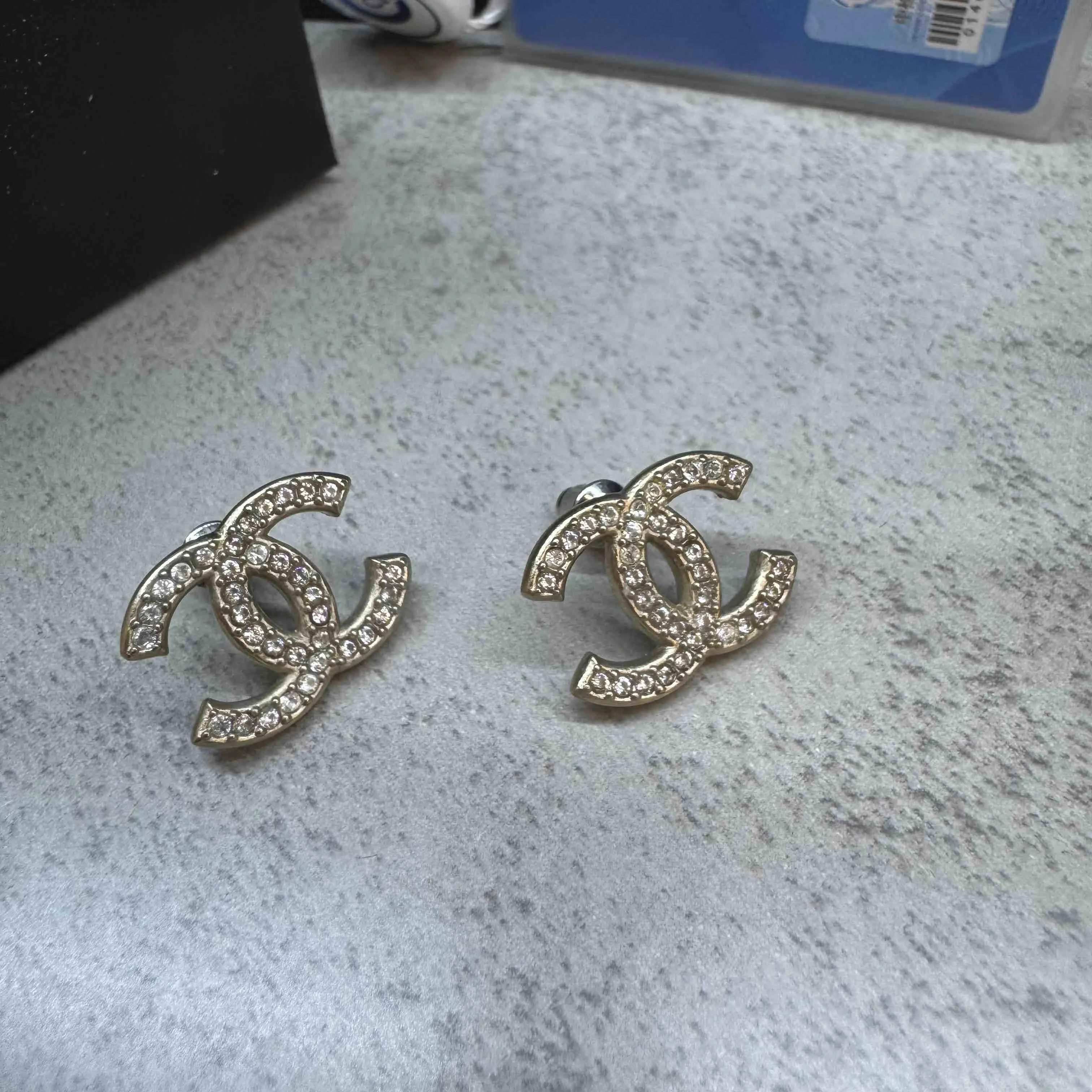 Chanel CC Gold Crystal Stud Earrings