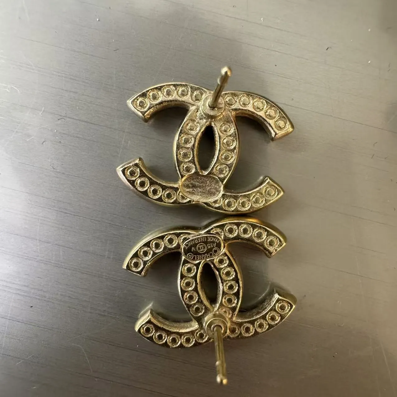 Chanel CC Gold Crystal Stud Earrings