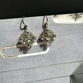 Chanel Crystal Floral Drop Earrings Silver