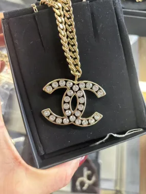 Chanel Gold Crystal CC Pendant Necklace