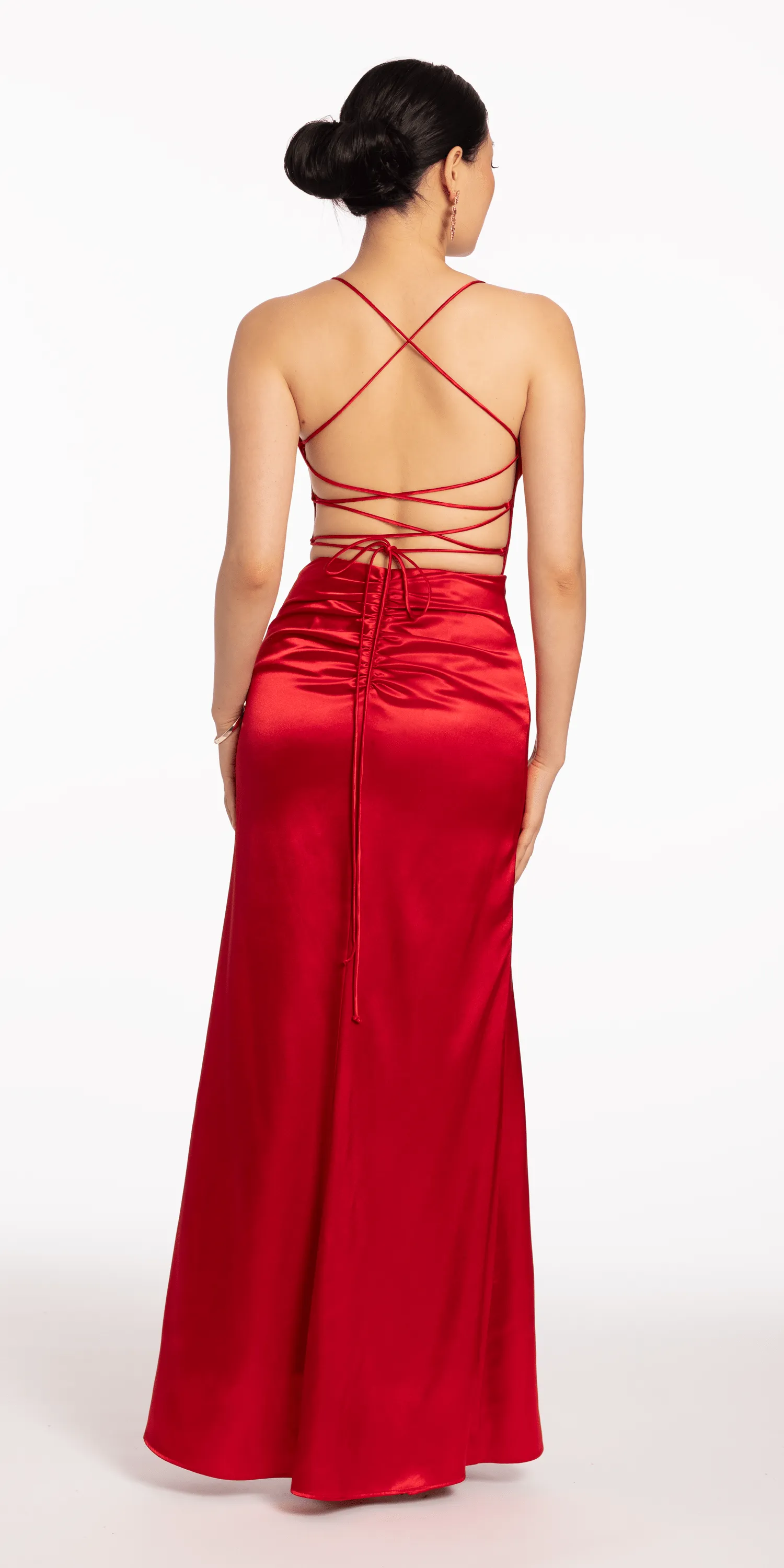 Corset Lace Up Back Satin Dress with Side Slit