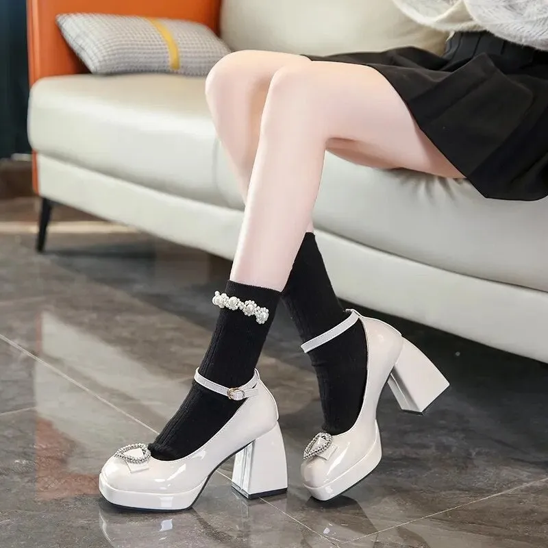 Crystal Heart Chunky Heel