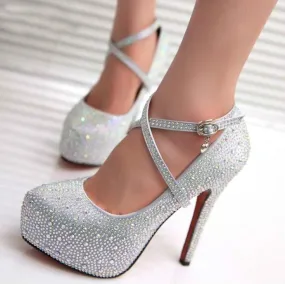Crystal Platforms Rhinestone Diamond Luxury Women Wedding Shoes