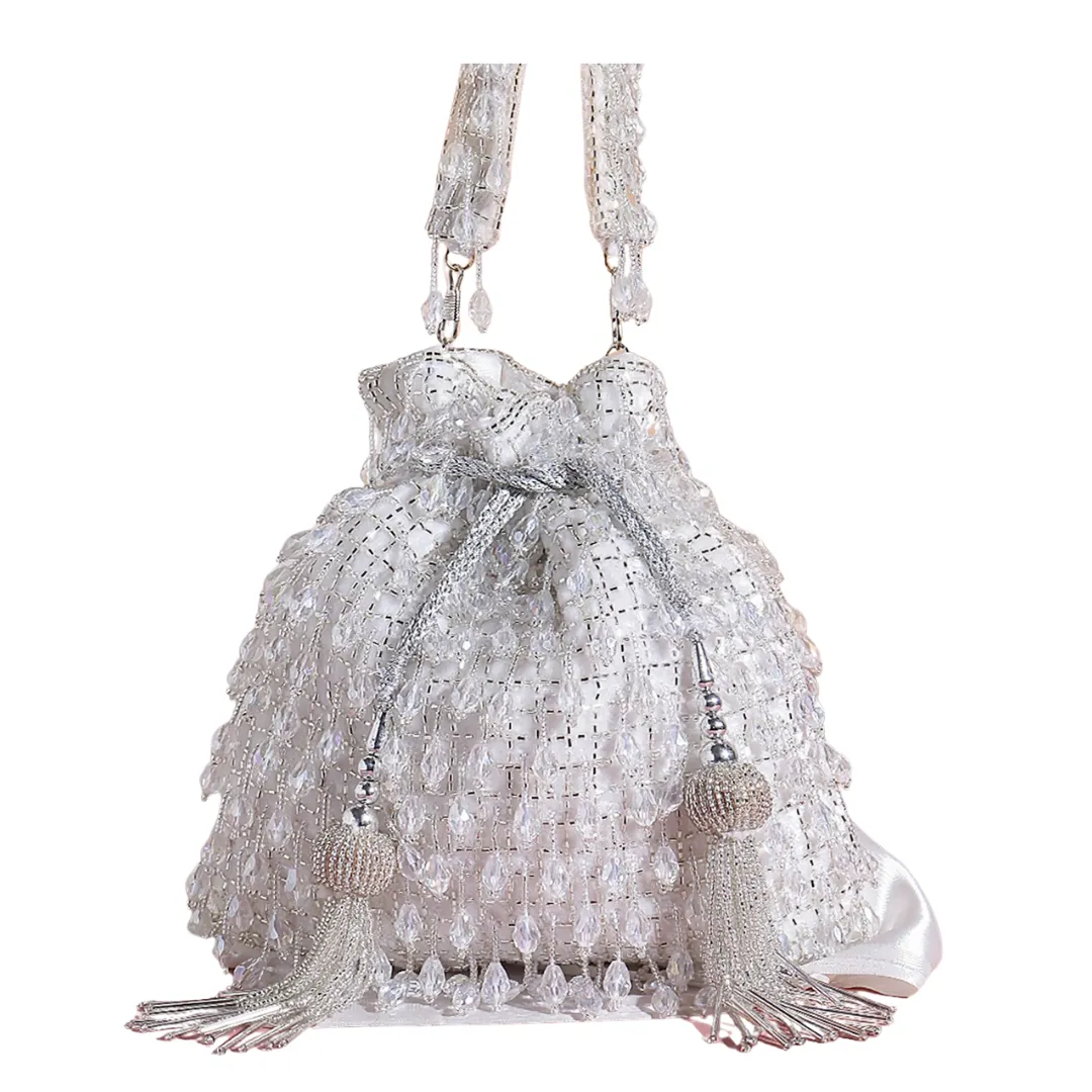 Crystal Silver Potli Bag for Women