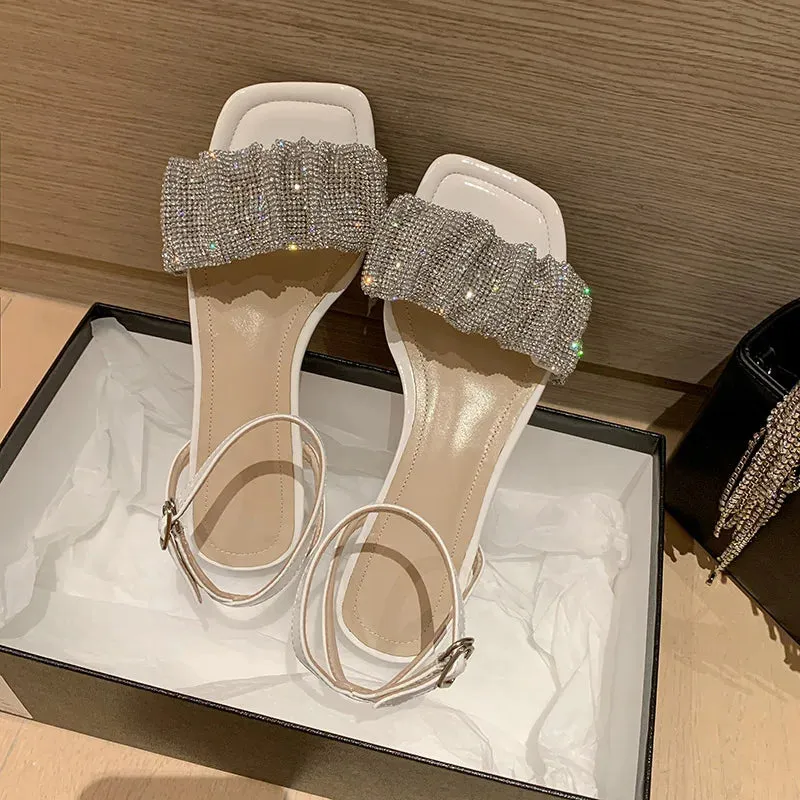 Crystal Studded Low Heel Sandals