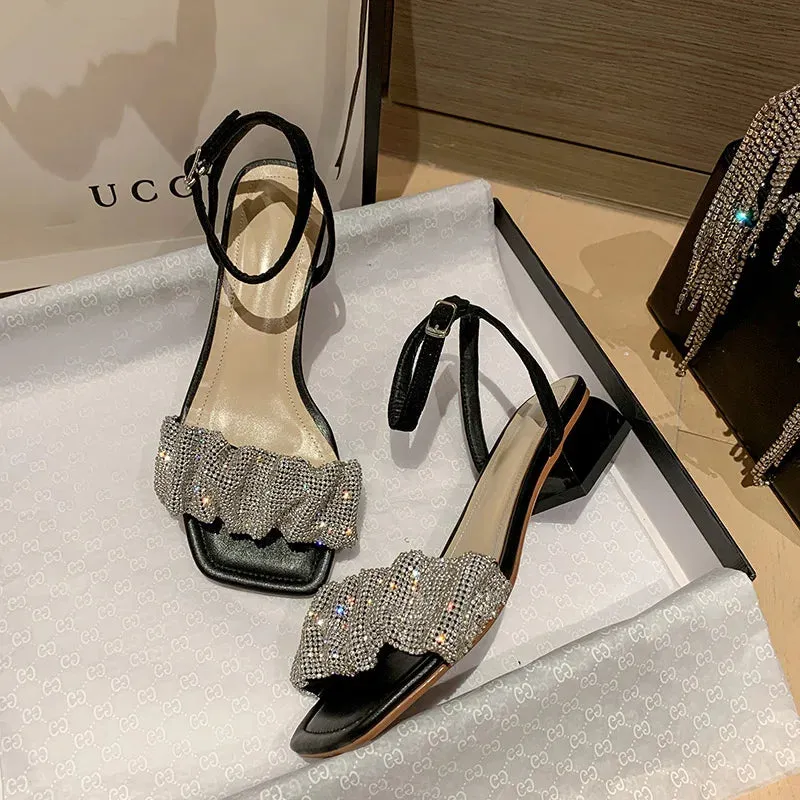 Crystal Studded Low Heel Sandals