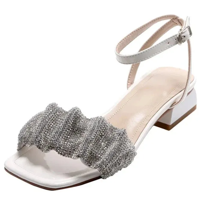 Crystal Studded Low Heel Sandals