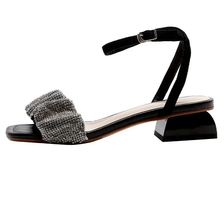 Crystal Studded Low Heel Sandals