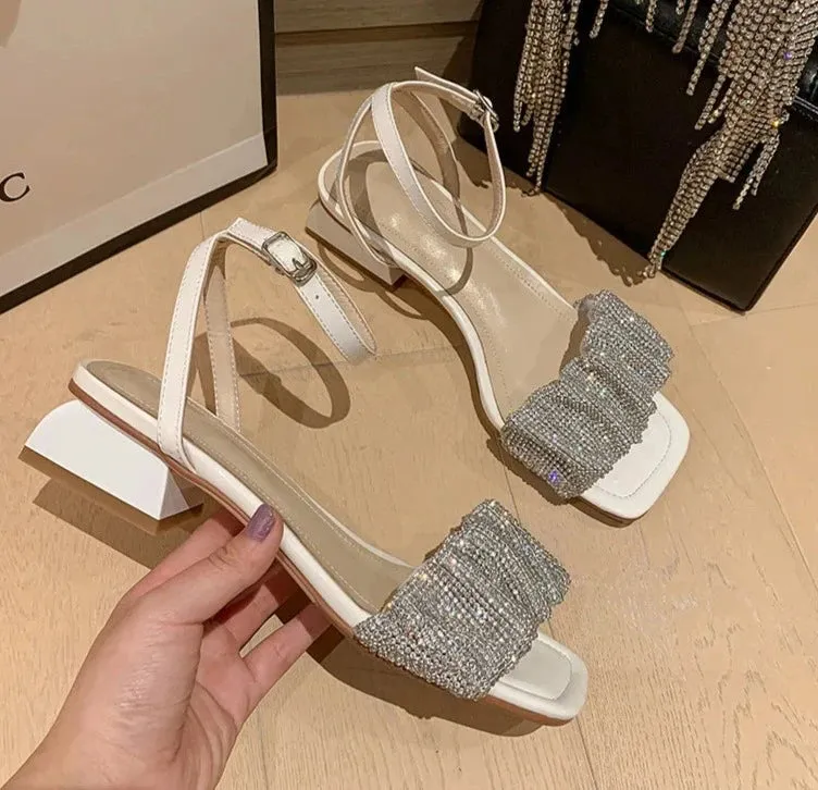 Crystal Studded Low Heel Sandals