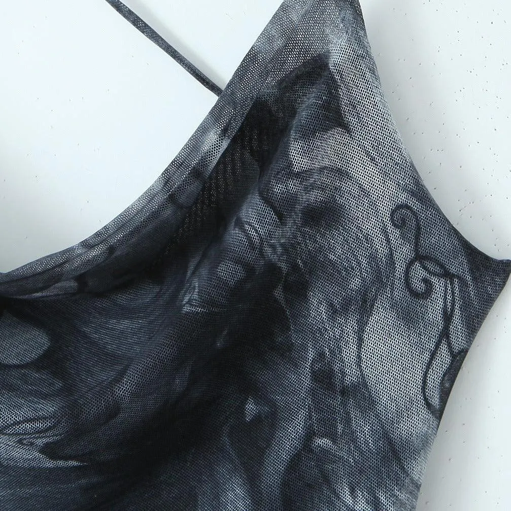 Dark Floral Asymmetrical Cami Dress