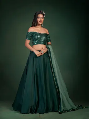 Dark Green Embroidered Festive Semi Stitched Lehenga With  Unstitched Blouse