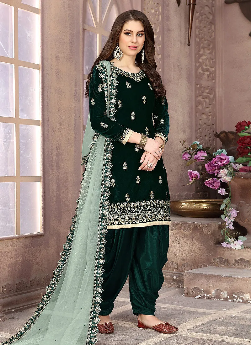 Dark Green Embroidered Salwar Kameez Suit