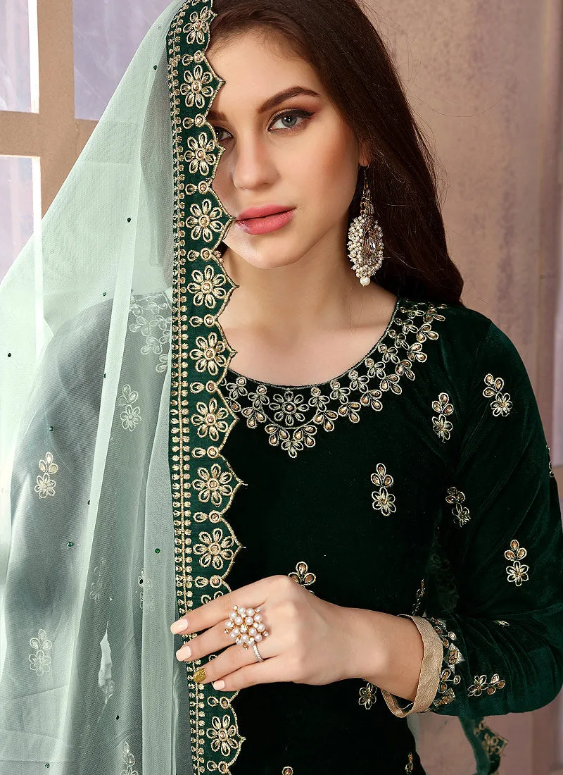 Dark Green Embroidered Salwar Kameez Suit