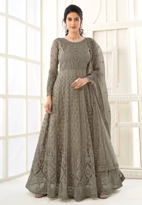 Deep Olive Embroidered Wedding Anarkali Suit