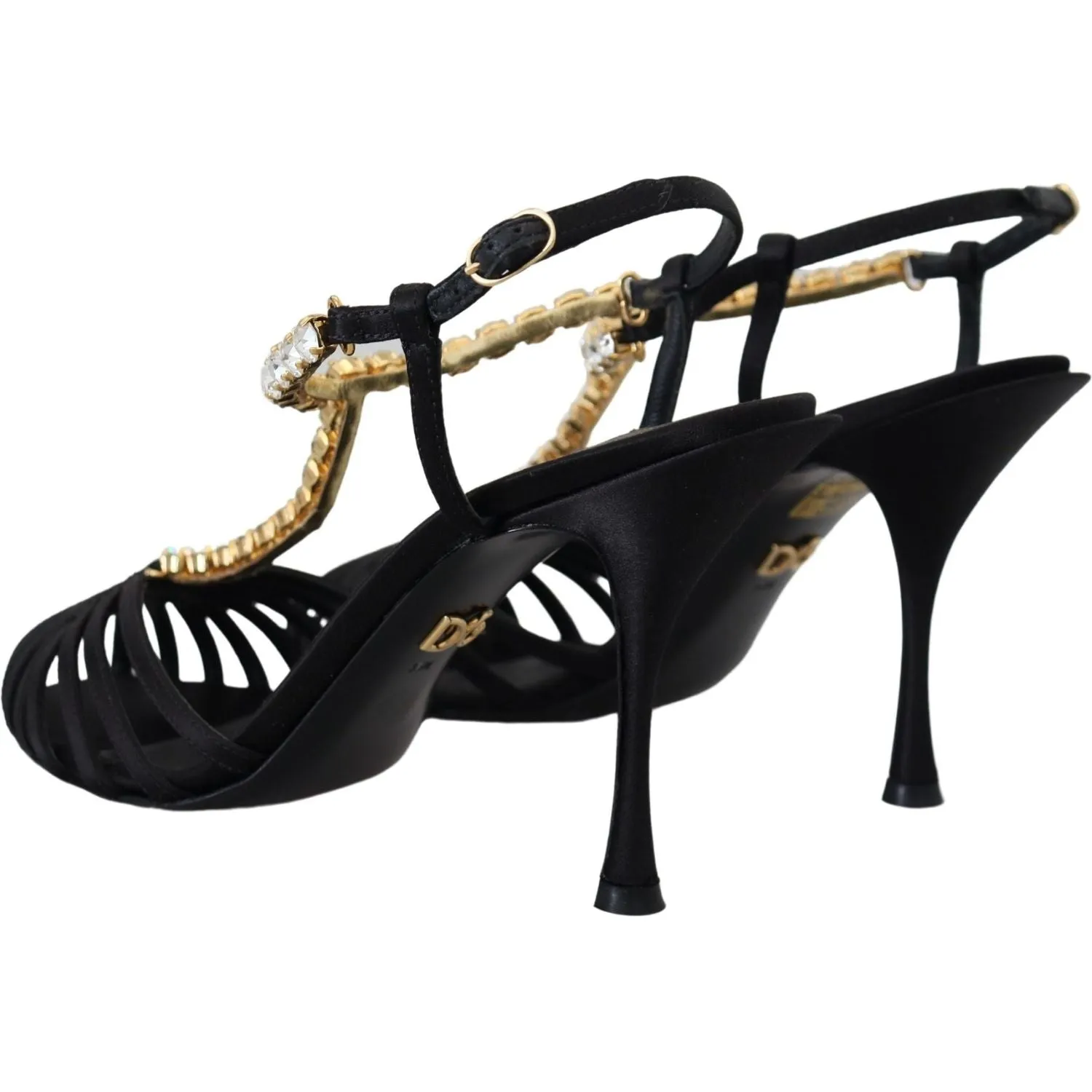 Dolce & Gabbana Elegant Silk Blend Crystal T-Strap Heels