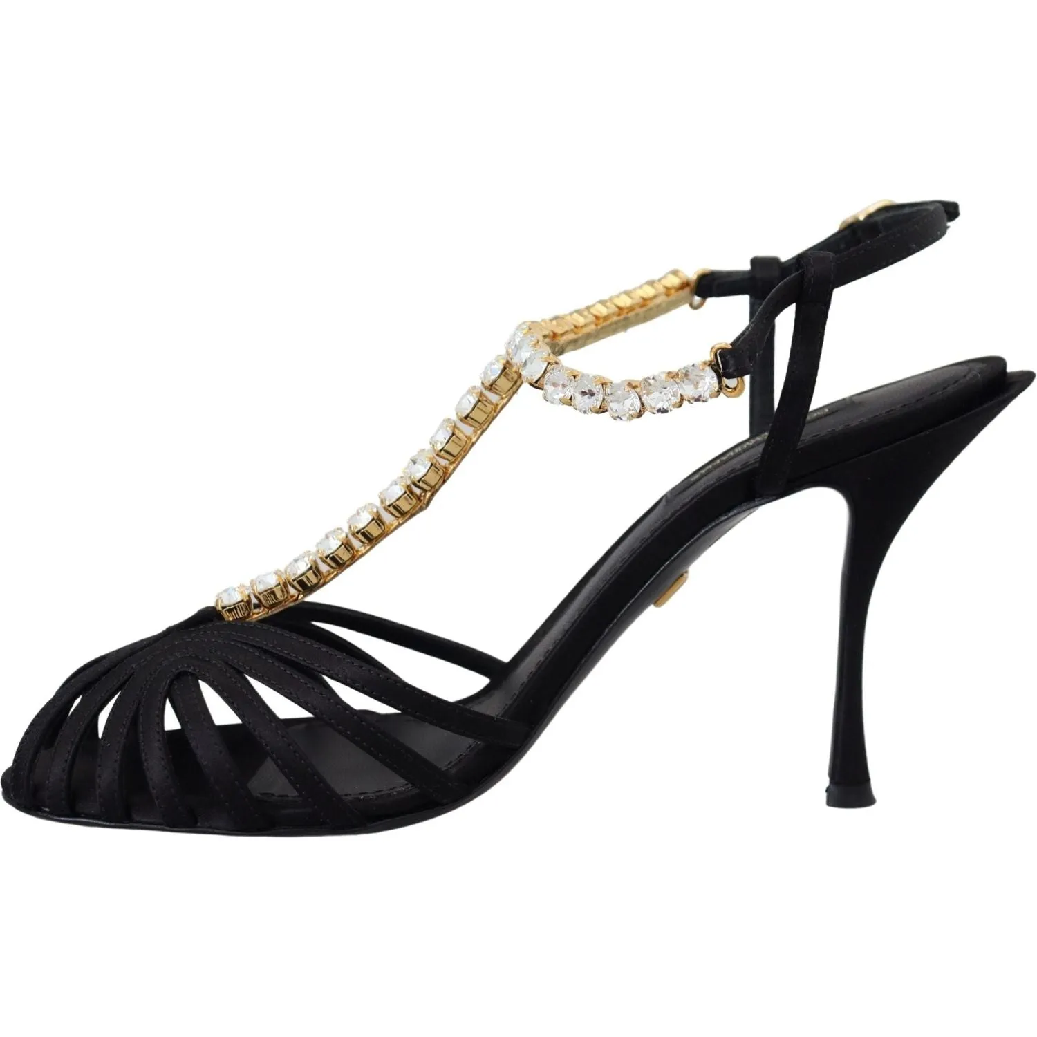 Dolce & Gabbana Elegant Silk Blend Crystal T-Strap Heels