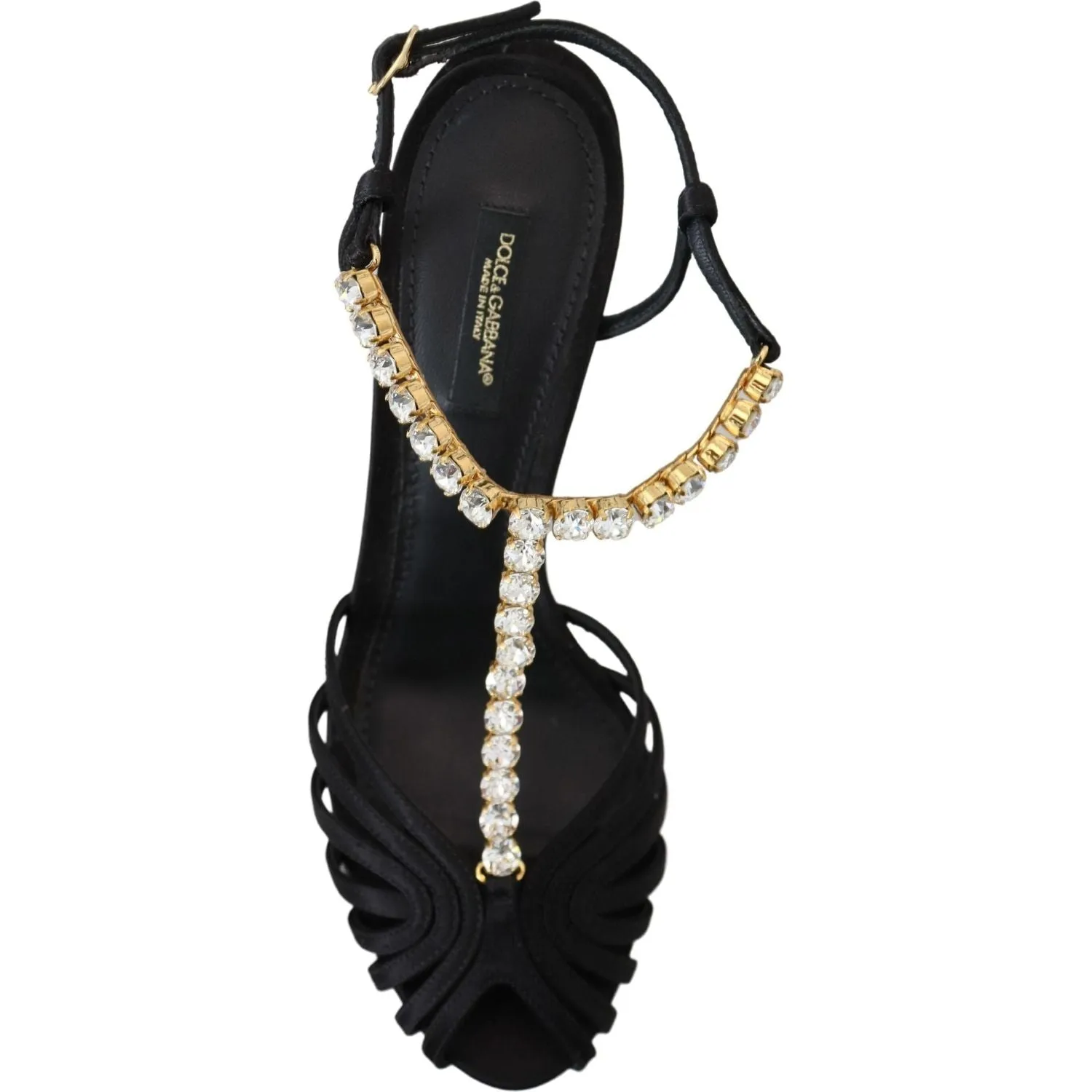 Dolce & Gabbana Elegant Silk Blend Crystal T-Strap Heels