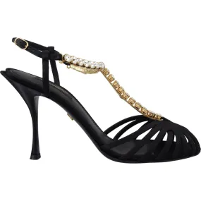 Dolce & Gabbana Elegant Silk Blend Crystal T-Strap Heels