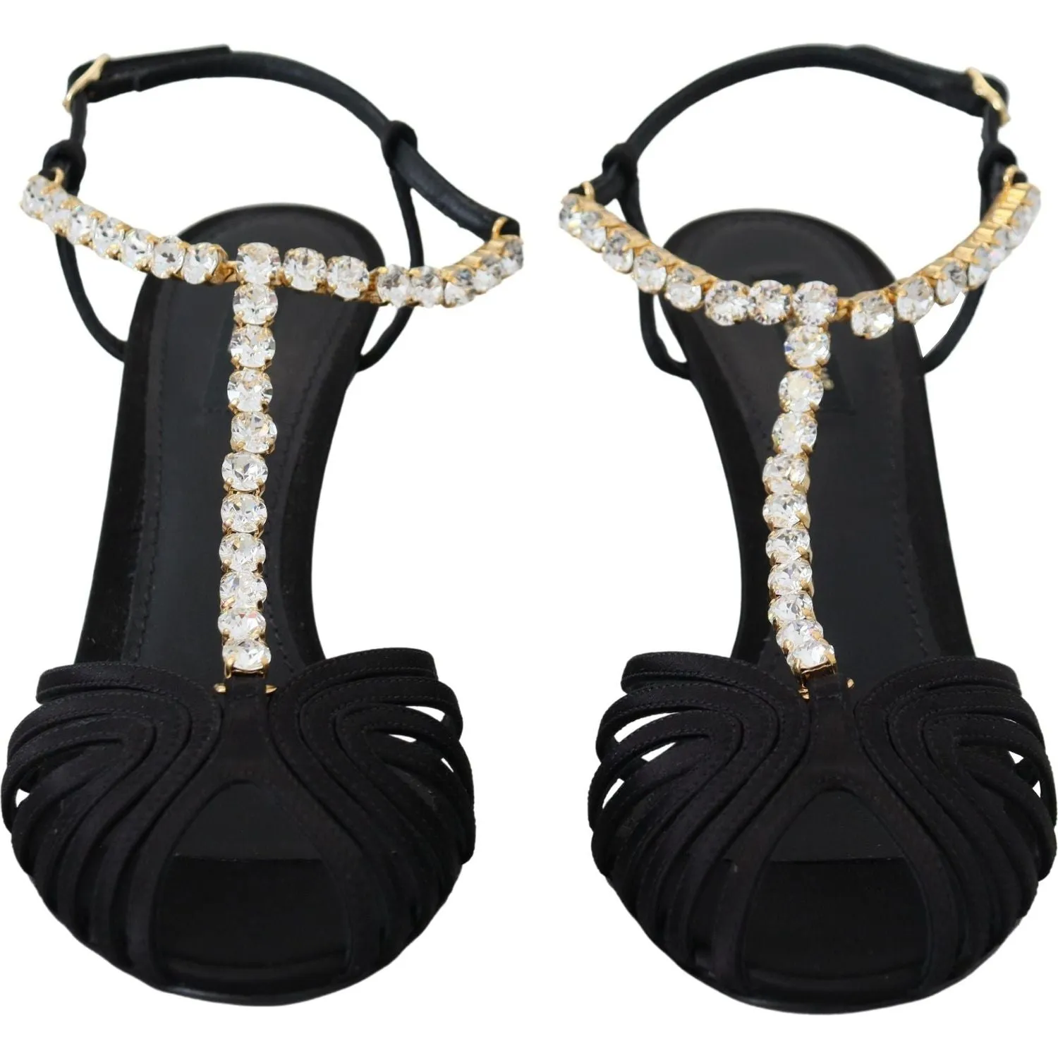 Dolce & Gabbana Elegant Silk Blend Crystal T-Strap Heels