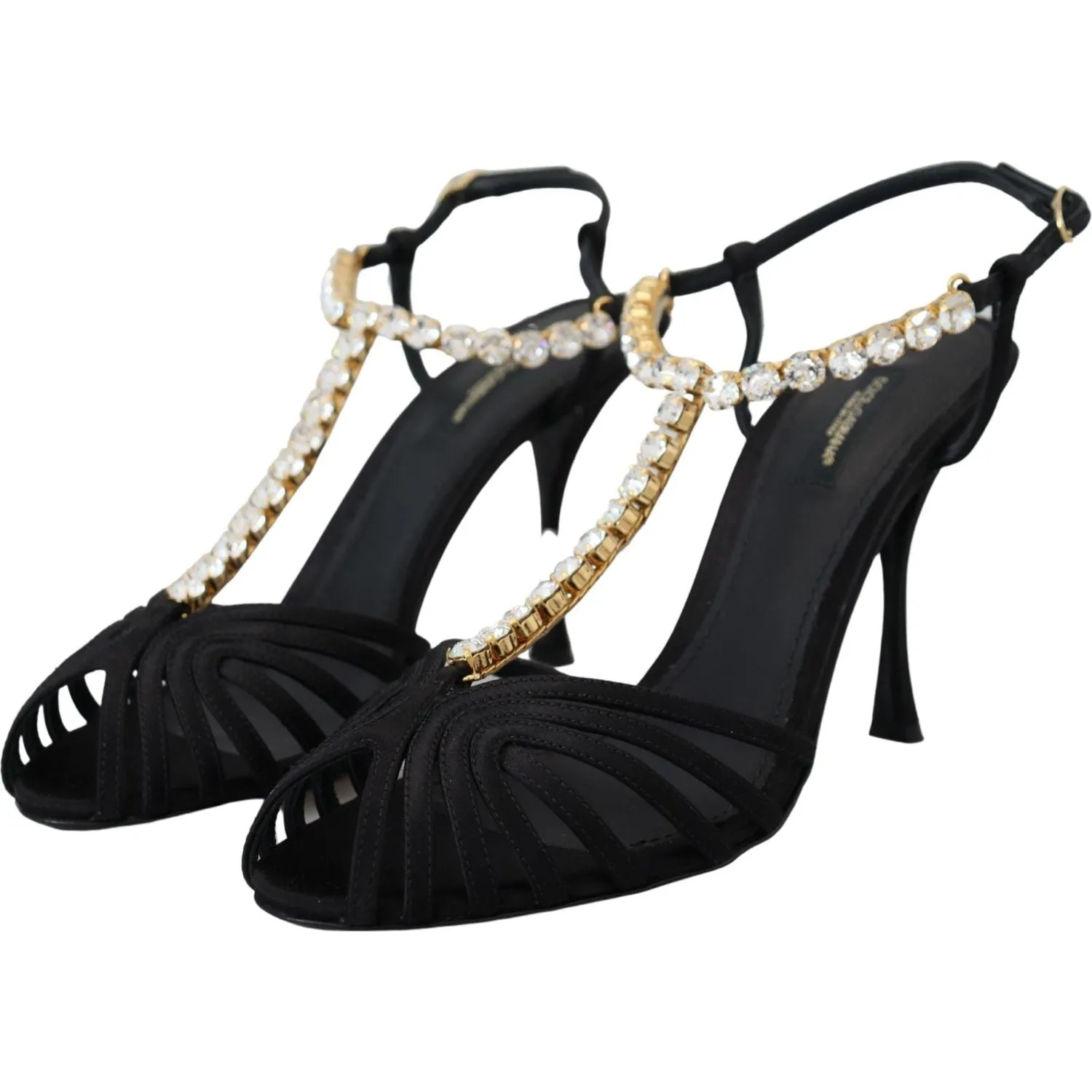 Dolce & Gabbana Elegant Silk Blend Crystal T-Strap Heels