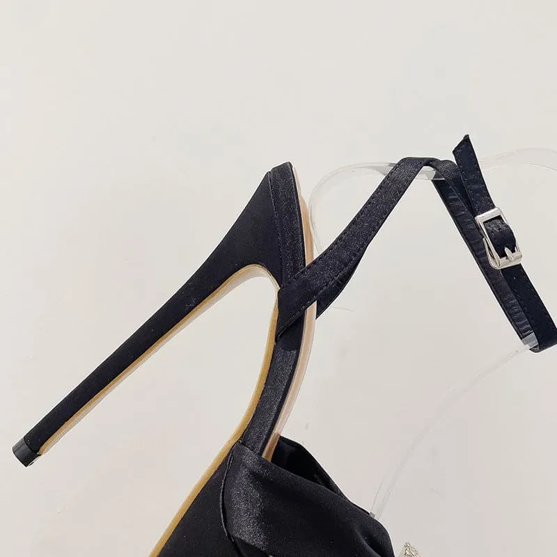 Elegant Black Peep Toe High Heel Platform Sandals with Bow Detail