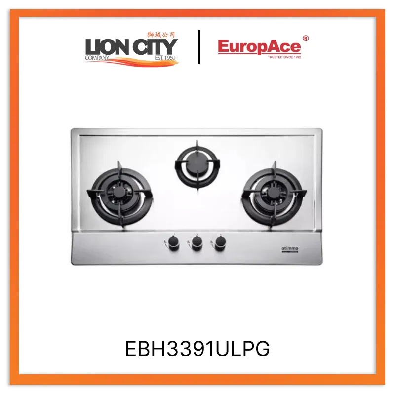 Europace  EBH3391U LPG Otimmo 3 Burner 90cm Slim Built-in Gas Hob Cooker  (Stainless Steel)