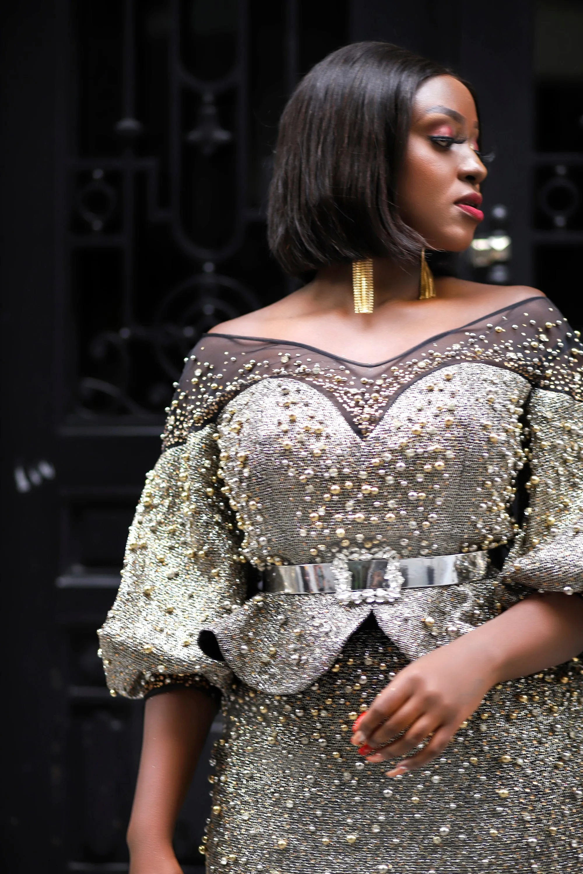 FINAL SALE! Tilly Gold Shimmers Luxe- 3pc Peplum SET (FINAL SALE! NO RETURN! NO EXCHANGE!)