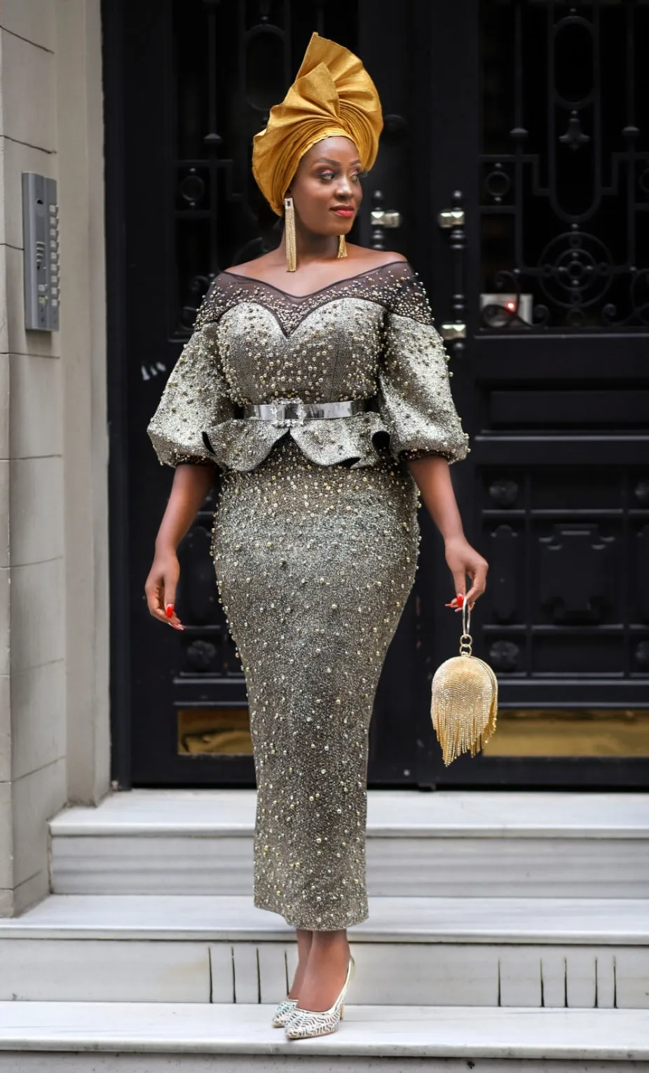 FINAL SALE! Tilly Gold Shimmers Luxe- 3pc Peplum SET (FINAL SALE! NO RETURN! NO EXCHANGE!)