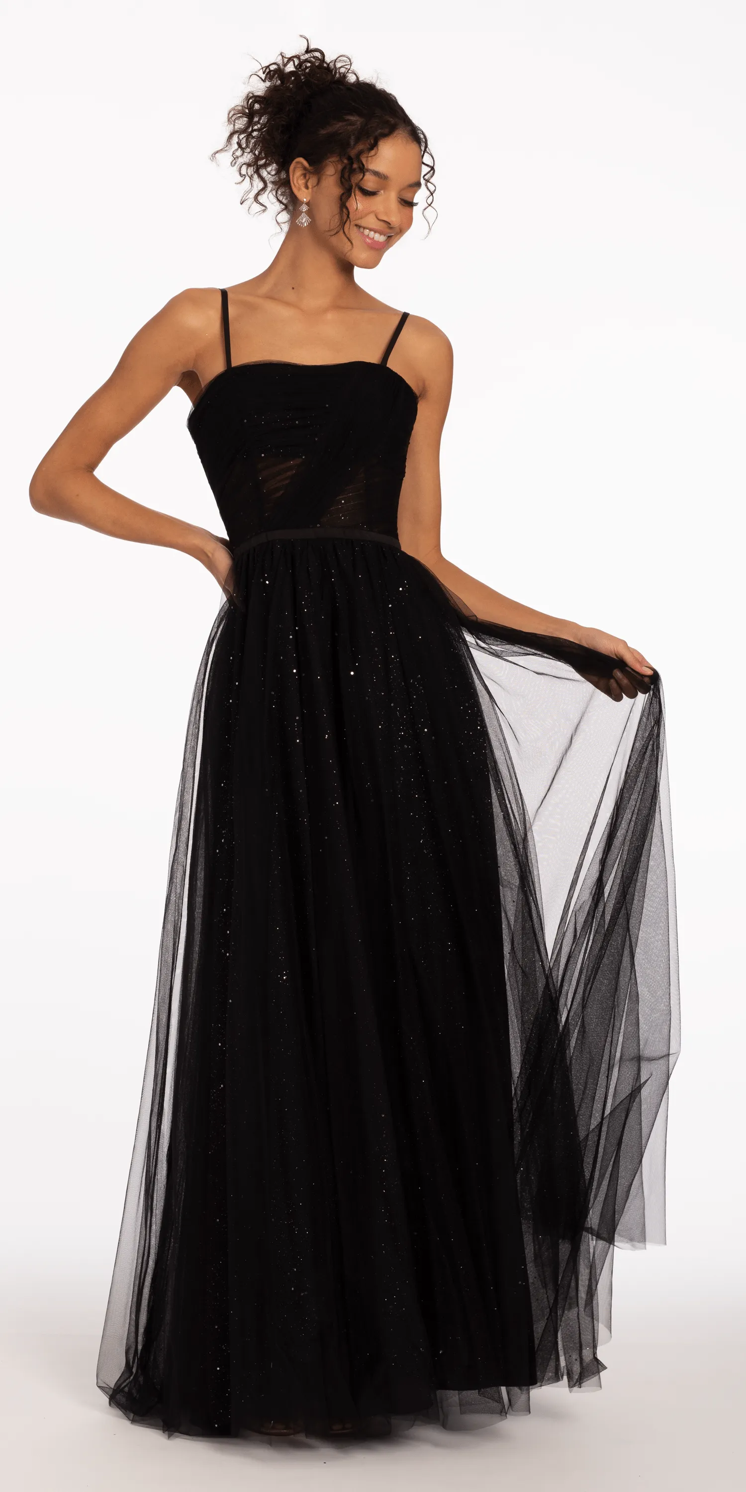 Glitter Mesh Ruched Corset Ballgown