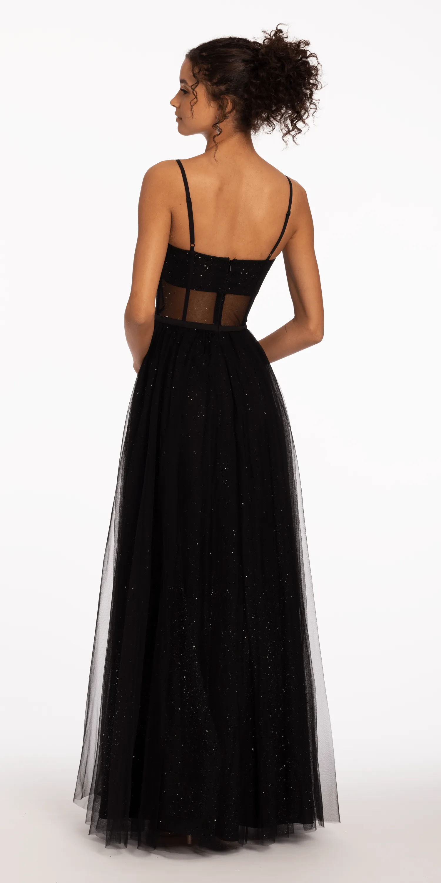 Glitter Mesh Ruched Corset Ballgown