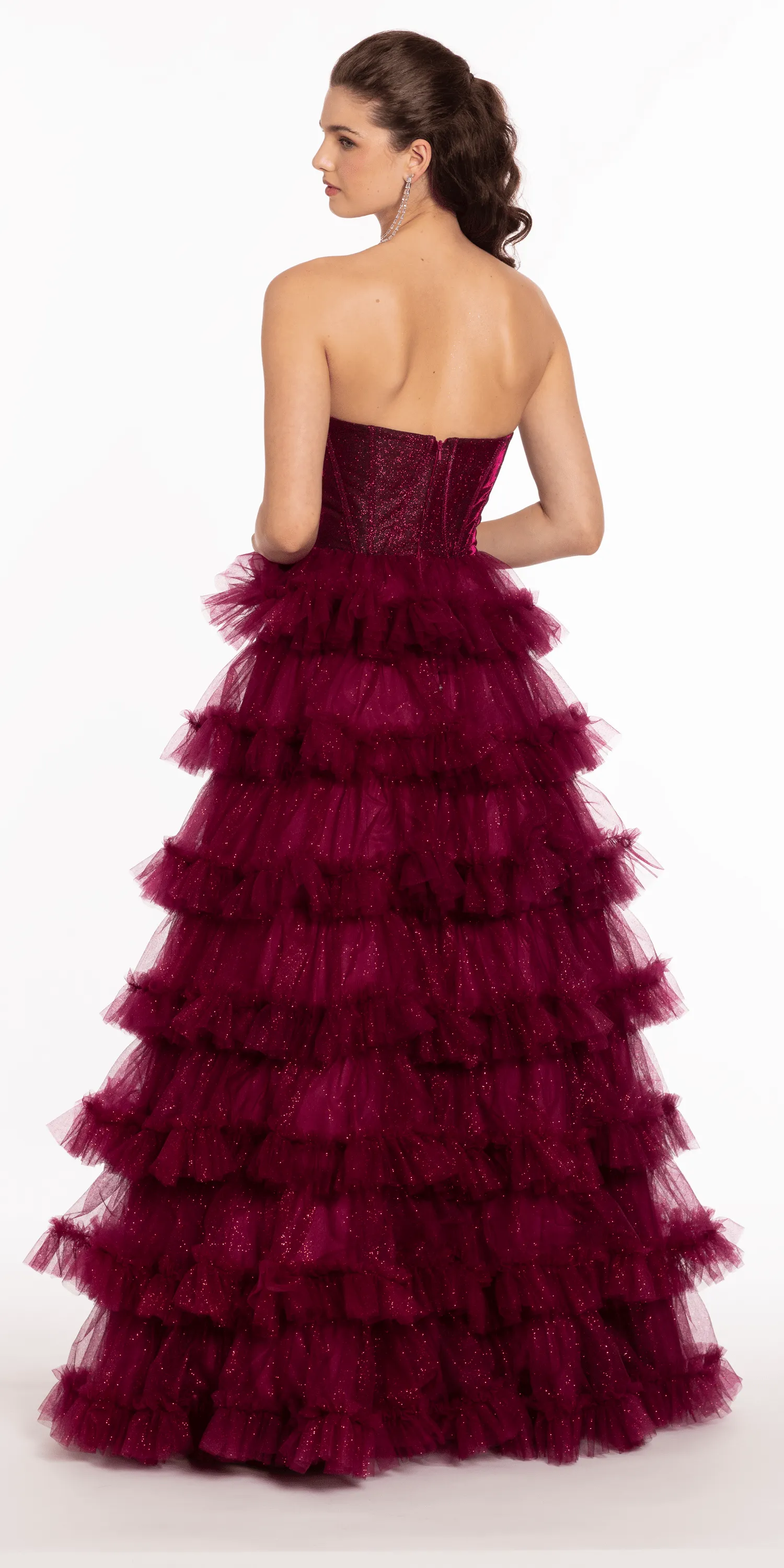 Glitter Mesh Sweetheart Corset Tiered Ballgown