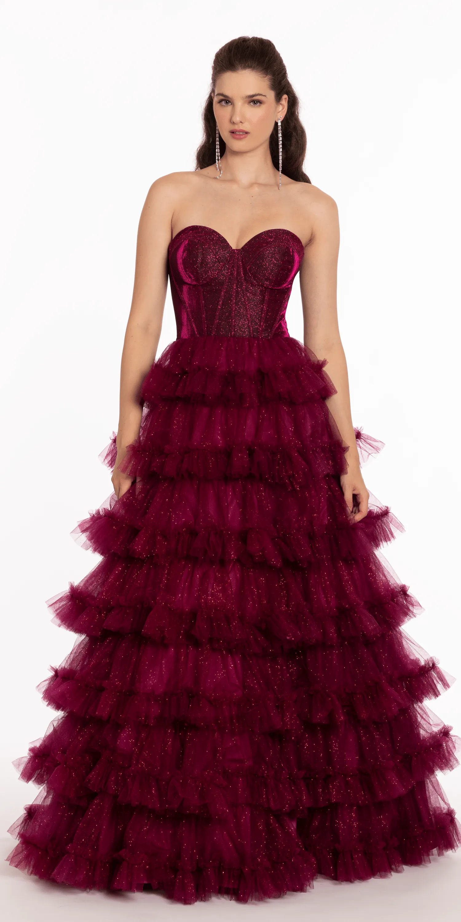 Glitter Mesh Sweetheart Corset Tiered Ballgown