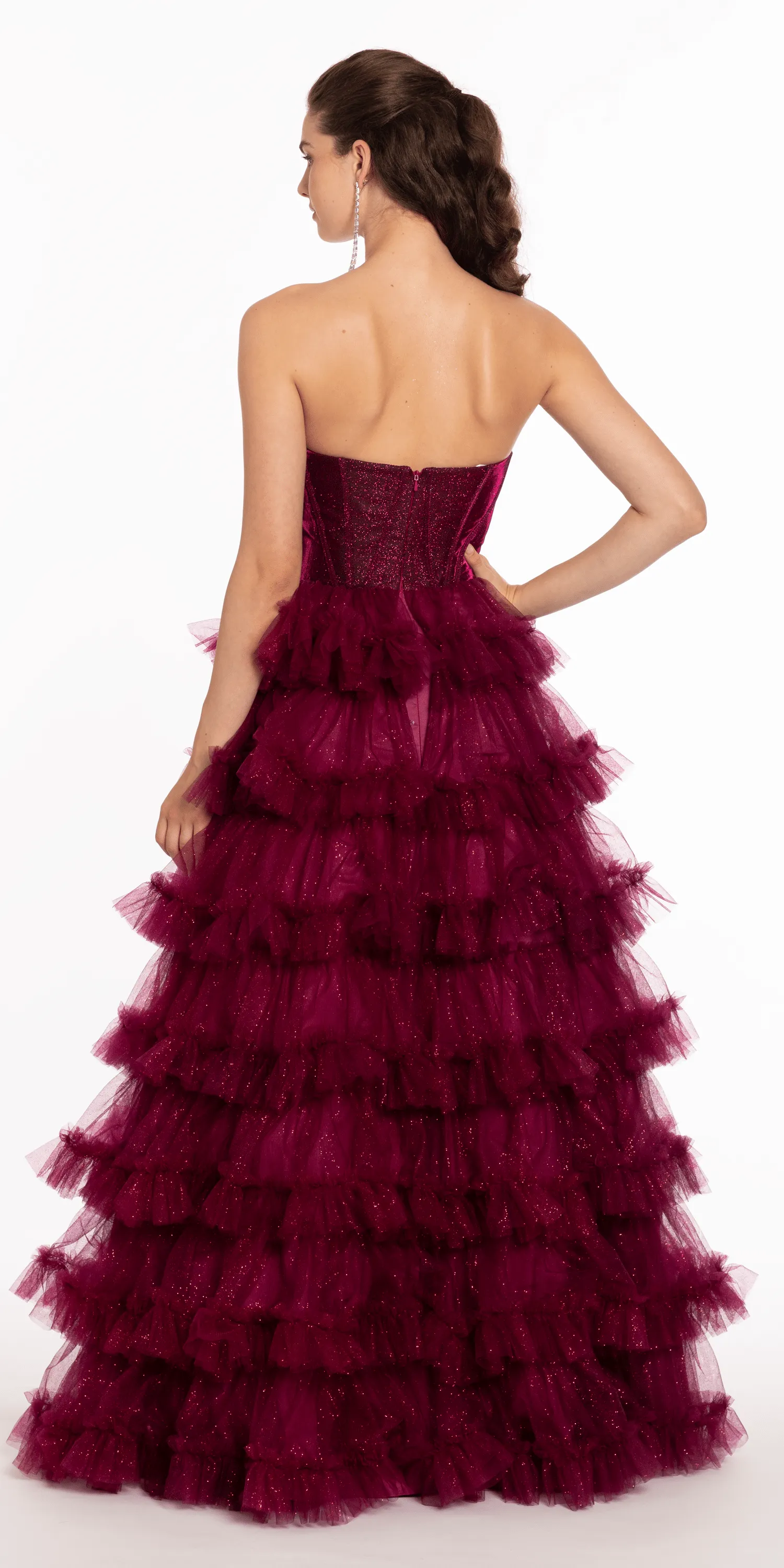 Glitter Mesh Sweetheart Corset Tiered Ballgown