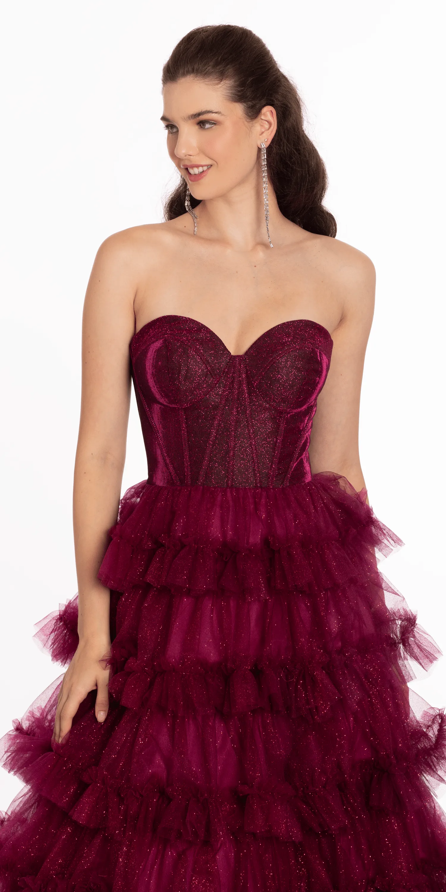 Glitter Mesh Sweetheart Corset Tiered Ballgown