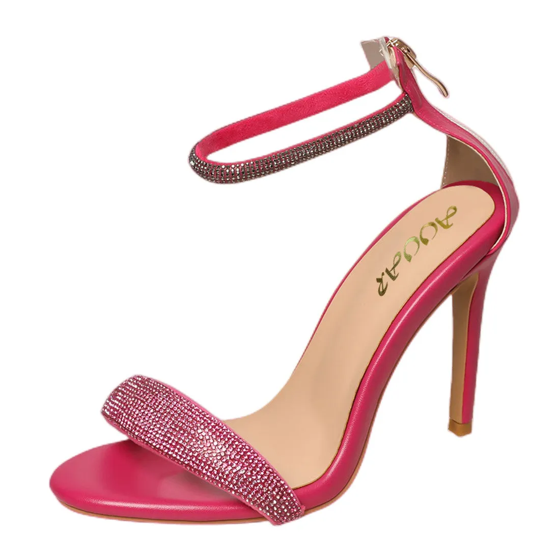 Glitter Rhinestone Strappy Sandals Stiletto High Heels with Ankle Strap