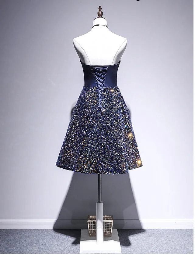 Glitter Strapless A-line Homecoming Party Dress Chic Short Prom Dress B0004