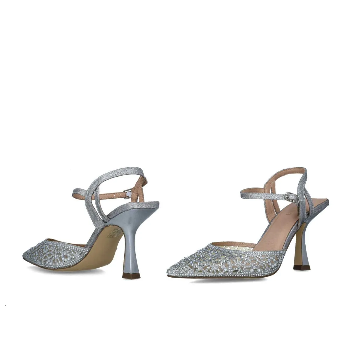 Glittery Rhinestone Embellished Silver Pointed Evening Sandals