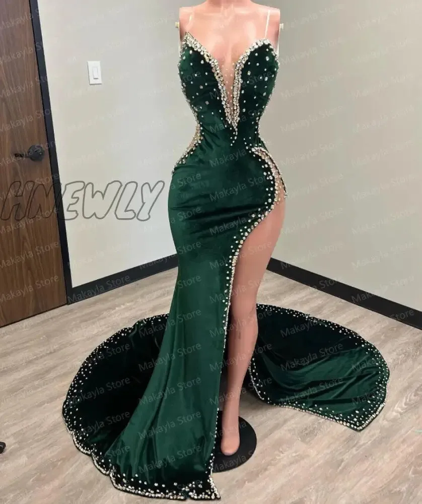 Hnewly Luxury Evening Dresses Fashion Design Side Split Ruffles Tulle Mermaid Prom Dress Glitter Sequins Beads Custom Made Chic Formal