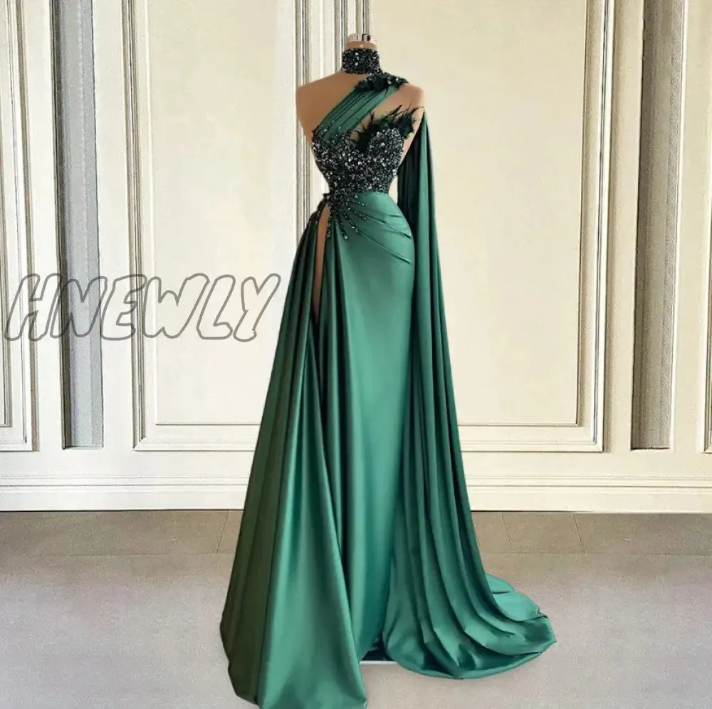 Hnewly Luxury Evening Dresses Fashion Design Side Split Ruffles Tulle Mermaid Prom Dress Glitter Sequins Beads Custom Made Chic Formal