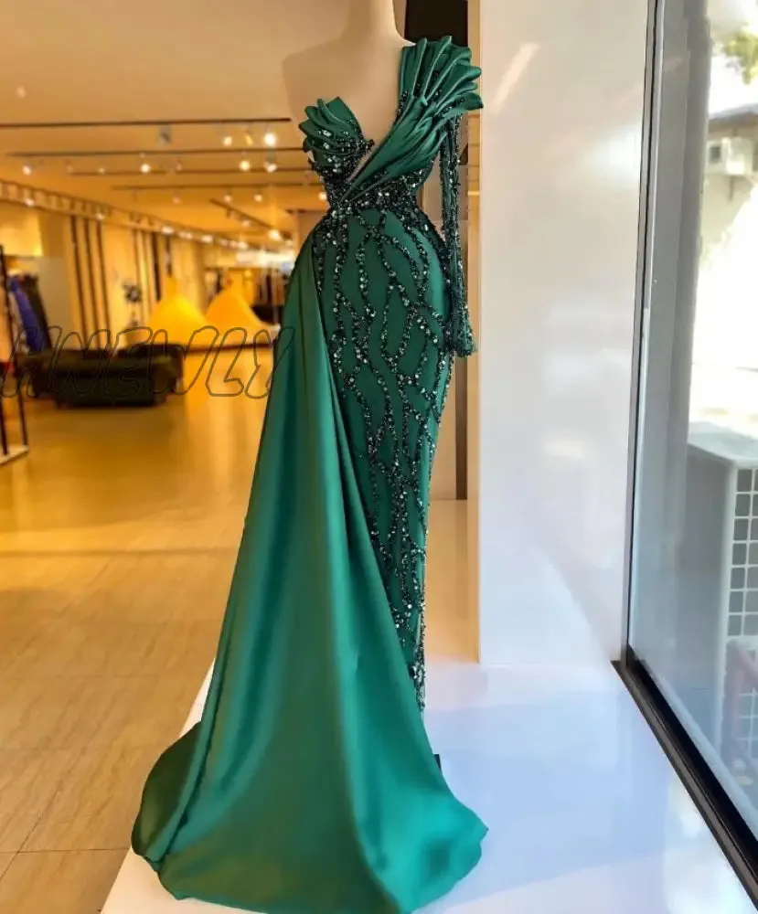 Hnewly Luxury Evening Dresses Fashion Design Side Split Ruffles Tulle Mermaid Prom Dress Glitter Sequins Beads Custom Made Chic Formal
