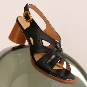 Hnzxzm Large Size 34-42 Women's Genuine Leather Narrow Band Cross Strap 5.5cm Round Heel Open Toe Summer Pumps Elegant Ladies Sandals