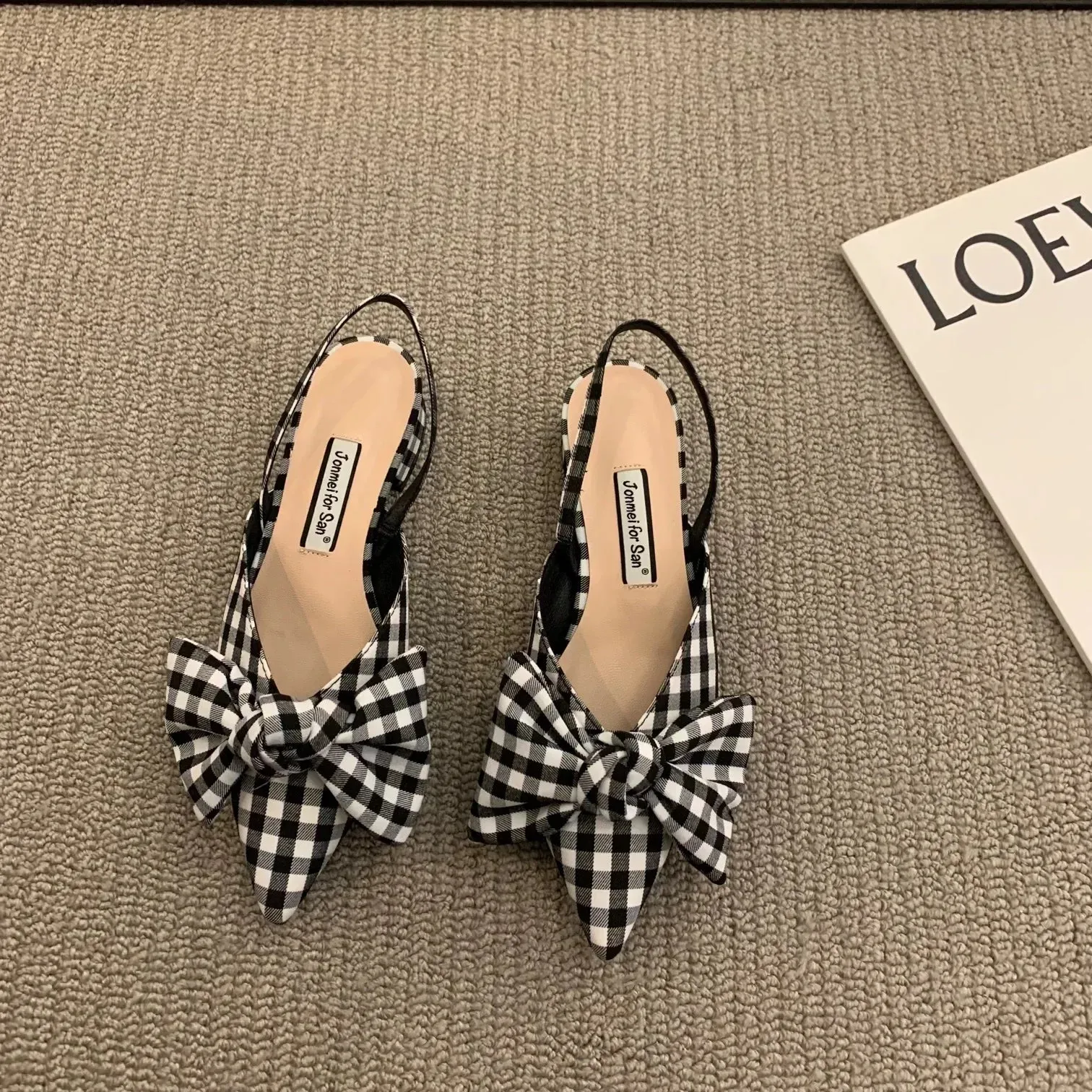Hnzxzm Women's Sandals Summer 2024 Pointed Low Heels Bow-knot Sandalias Fashion Baotou Strap Elegant Female Shoes Chaussure Femme