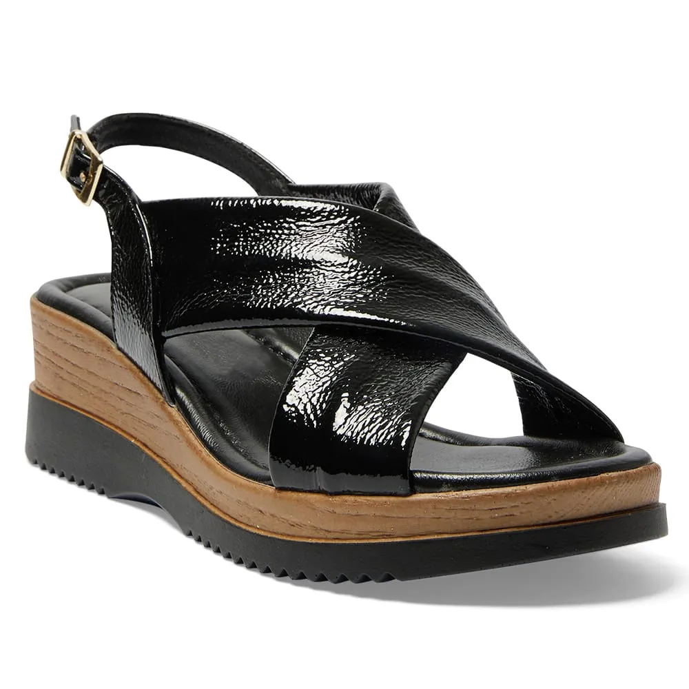 Inca Wedge in Black Patent