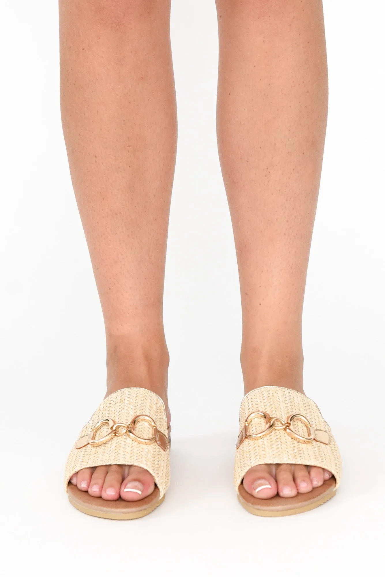 Kandy Beige Raffia Buckle Slide