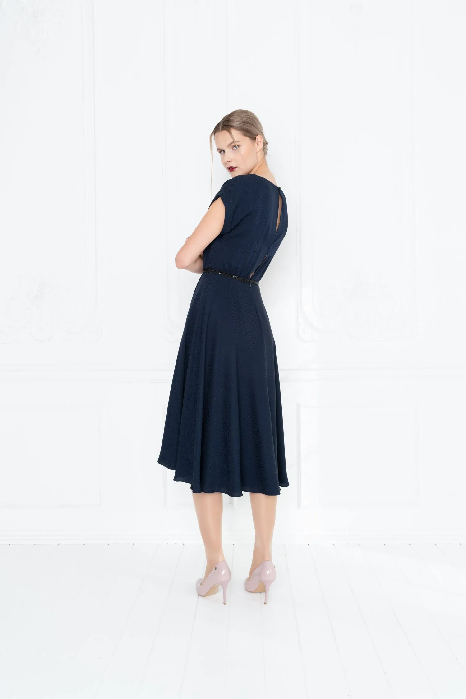 LEIBNITZIA NAVY BLUE SILK DRESS WITH THE BELT