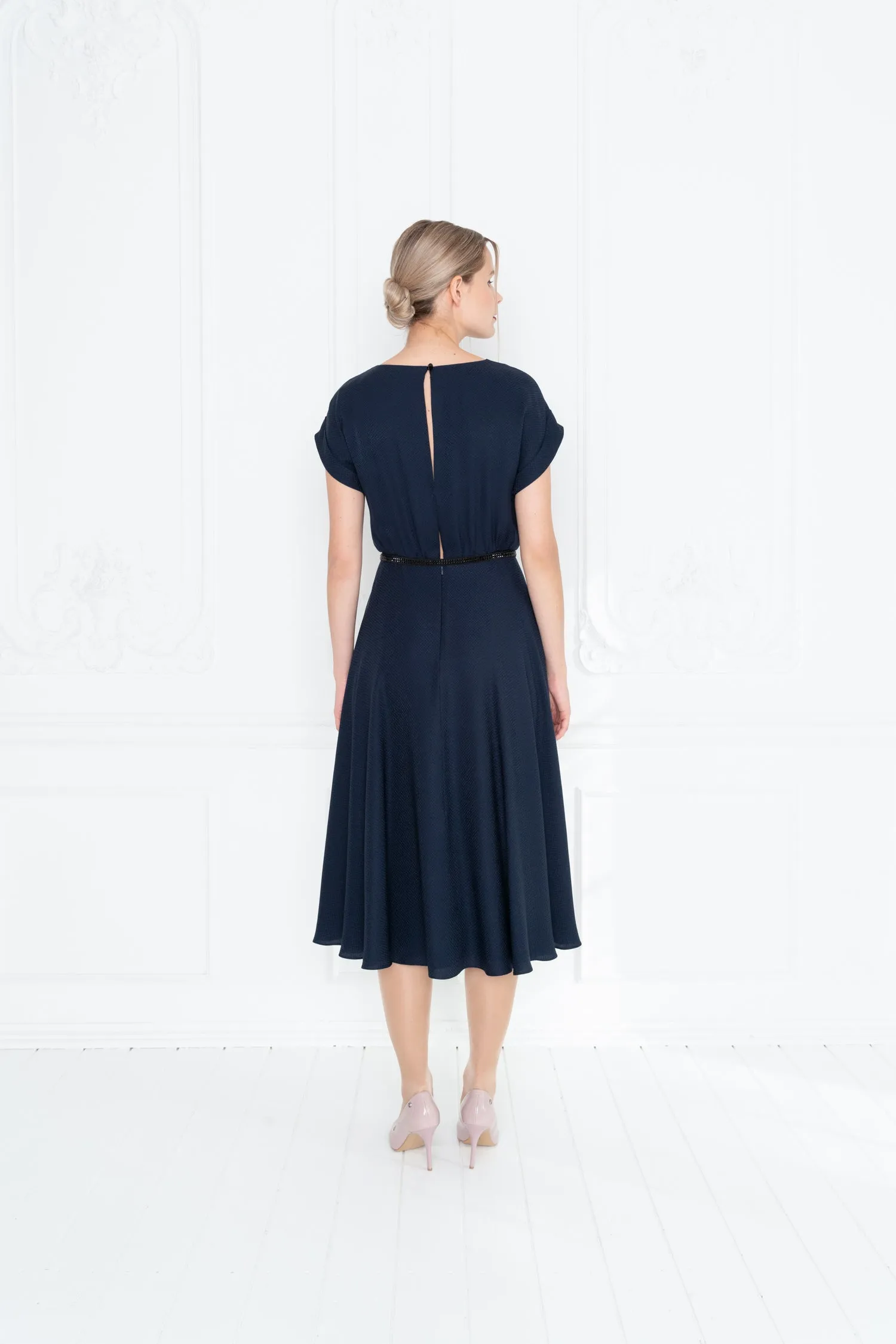 LEIBNITZIA NAVY BLUE SILK DRESS WITH THE BELT