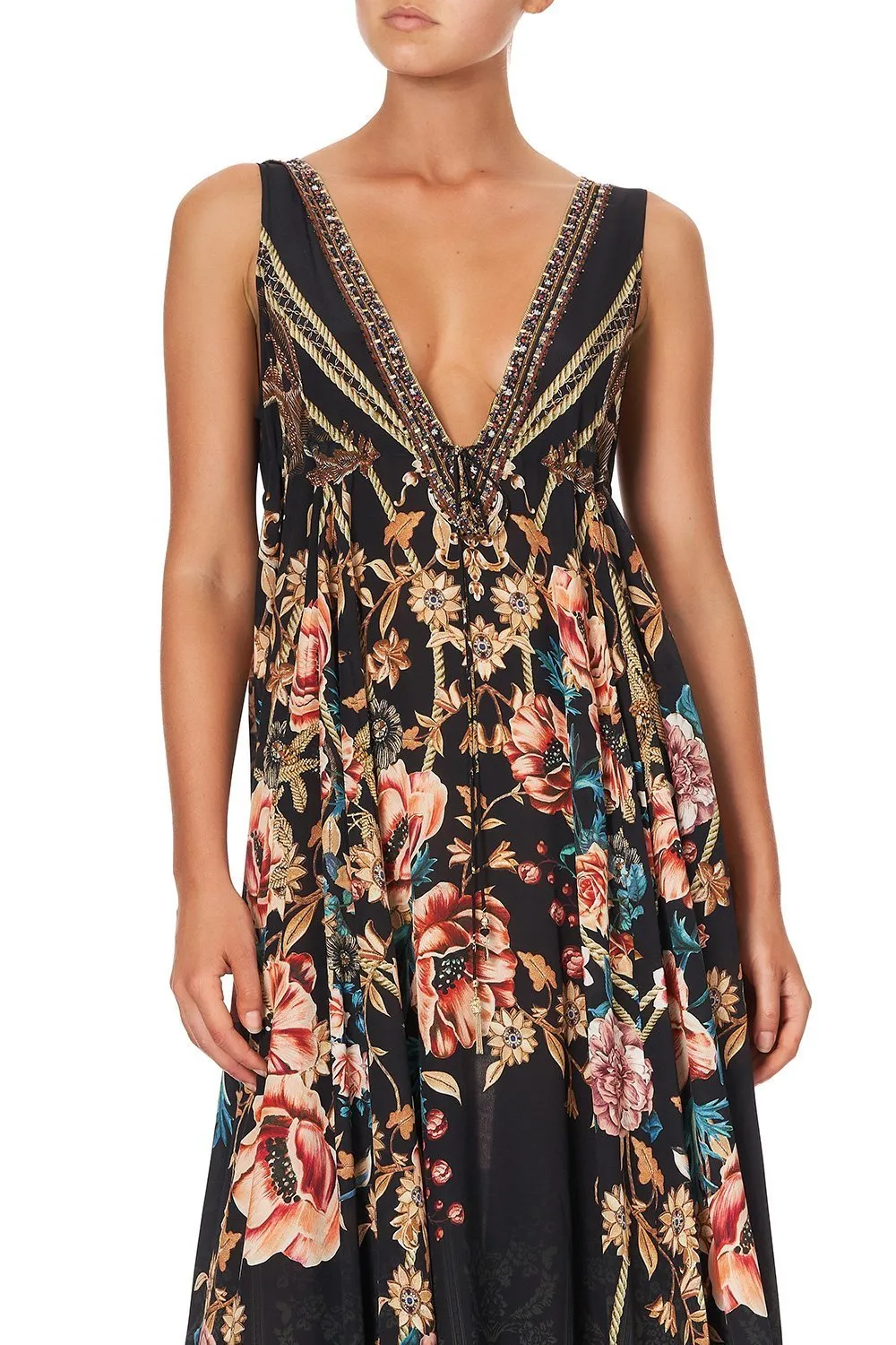 LONG V NECK DRAWSTRING DRESS BELLE OF THE BAROQUE
