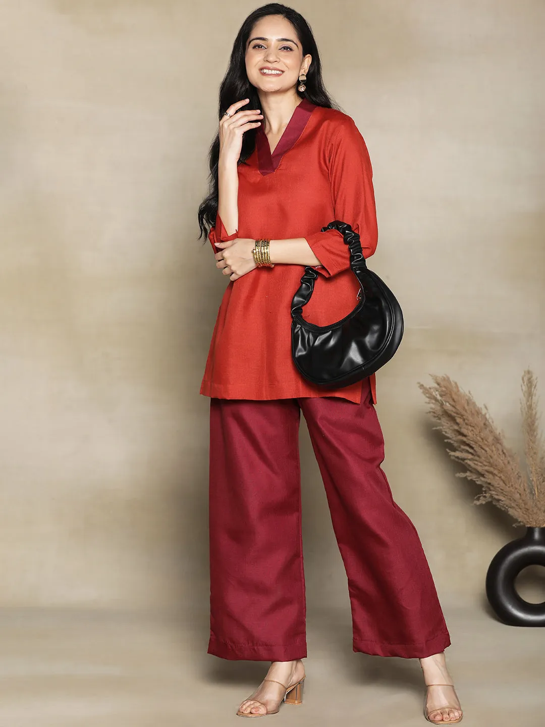 Maroon CottonSlub Palazzo