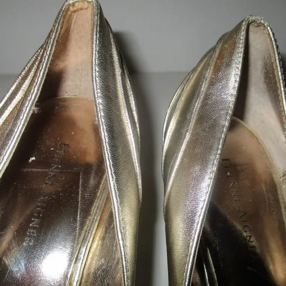 'Marta' Metallic  Gold Ruched Square Cut Peep Toe Pumps